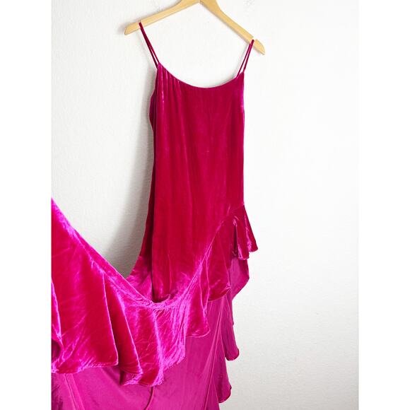 Reformation Winola Maxi Dress Size Small Rhubarb Red Velvet Ruffle Wedding - Picture 11 of 15